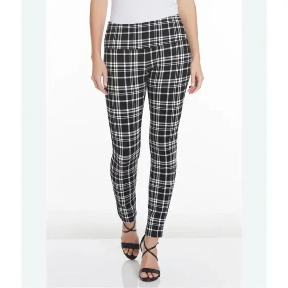 BBJ Los Angeles Black White Plaid Pull On Jegging Ankle Pants Size Large NWT